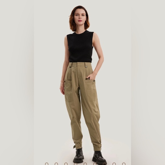 Gentle Herd Pants - Gentle Herd Pocket Taper Cotton-Blend Ankle Pants Size Medium in Khaki